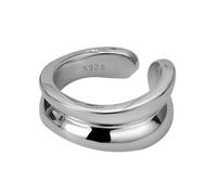 S925 Sterling Silver Stackable Rings for Women Adjustable Chunky Open Band Minimalist Hypoallergenic Fashion Accessories for Daily Wear Wedding Party Silver