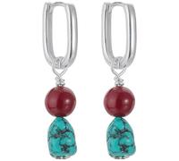 S925 Sterling Silver Turquoise Dangle Earrings from Pai, with Natural Hand Selected Cinnabar Gemstone Beads, Unique Tibetan Style Statement Jewelry for Daily Wear, Versatile Couple Gift