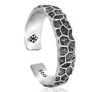 S925 Sterling Silver Vintage Ring for Men, Adjustable Size Open Hug Ring with S925 Stamps, Silver Rings Gift for Him My Man Son Boyfriend Dad, Sterling Silver, No Gemstone