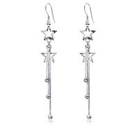 S925 Sweet Silver Earrings Five-Branched Star Flower Long Gland Small Pearl Light Earrings Jewellery Women Earring-Ring, LJBLEUSK