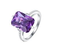S925 Wedding Ring Anniversary with Cubic Zirconia Big, Sterling Silver Engraved Ring Band Elegant for Women Size J 1/2