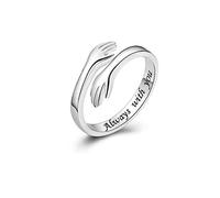 S925 Womens Hug Ring, Hug Ring for Women Always with You, Hand Style Hug Embrace Anniversary Ring- Sterling Silver Couples Rings, Adjustable Open Thumb Ring