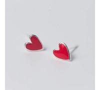 S925 Women's Silver Earrings Korean Art Style Red Love Earrings Summer Cute in Heart Shapeone Pair, LJBLEUSK