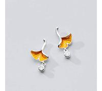 S925 Women's Silver Earrings Korean Style Unique Fashion Diamond Ginkgo Leaf Earrings Temperament Personality Simple Earrring, LJBLEUSK