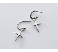 S925 Women's Silver Earrings Single Korean Style cross Earrings Short Earrings Women's Earrings Silver, LJBLEUSK