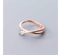 S925 Women's Silver Ring Korean Style Single Diamond Line Single Ring Open Mode Geometric Ring Pink, Adjustable, LJBLEUSK