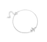 S999 Pure Silver Airplane Charm Bracelet for Women - Korean Minimalist Adjustable Chain with Geometric Pendant (White Gold)