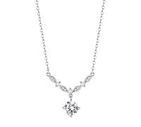 S999 Sterling Silver Cubic Zirconia Necklace for Women, Adjustable 17.72 in Chain, Dainty Diamond Pendant with Square and Round CZ Stones, Elegant and Shiny Jewelry Gift Box Included