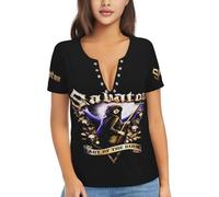 Sa*b-a?ton Band Women's T-Shirt - Deep V-Neck Short Sleeve Shirt Trendy Rock Band Graphic Tee Heavy Metal Fans Gift Tshirt for Concerts, FestivalsA, Casual Wear Medium