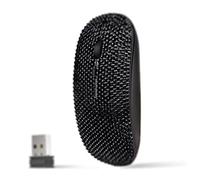 SA Black Crystal Diamond Rhinestone Bling USB Slimline Flat Wireless Mouse (Black Crystal)