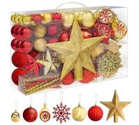 SA Products - 108 Pieces Christmas Baubles Set - Assorted Baubles - Gold & Red Decorations - Shatterproof Hanging Ornaments for Christmas Decorations - Balls, Stars, Snowflakes, Icicles Decor