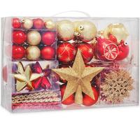 Sa Products 108 Pieces Christmas Tree Baubles Set - Assorted Gold & Red Christmas Decorations - Shatterproof Hanging Ornaments