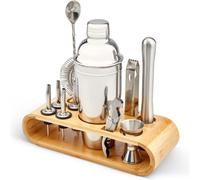 Sa Products 12 Piece Cocktail Shaker Set - Stainless Steel Cocktail Accessories - Bamboo Display Stand