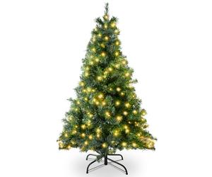 SA Products 4ft Pre-Lit Artificial Christmas Tree - 400 Alaskan Pine Tips - Christmas Tree with 200 Vibrant LED Lights, 8 Lighting Modes & Timer, Slim PVC Xmas Tree for Small Spaces & Holiday Decor