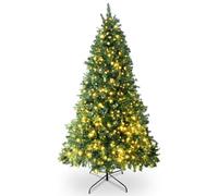 SA Products 7ft Pre-Lit Artificial Christmas Tree - 1,560 Alaskan Pine Tips - Christmas Tree with 600 Vibrant LED Lights, 8 Lighting Modes & Timer, Slim PVC Xmas Tree for Small Spaces & Holiday Decor