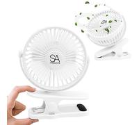 SA Products Clip On Fan, Desk Fan, Stroller Fan 3 Speeds | Desk Fan USB, Small Fan Portable Fan with 360° Rotation Cooling fan | 3000 mAh Battery Fan Pram Fan Clip On | USB Fan Baby Fan for Pram White
