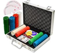 SA Products Professional Texas Holdem Poker Set and Blackjack Set with Portable Carry Case | Casino Chips & Gambling Playing Cards Poker Dice Set for Adults Gaming Accessories (200pc Poker Set)