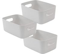 Sa Products Set Of 3 Storage Box - Grey Storage Boxes With Handle - Rectangular Plastic Storage Baskets