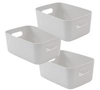SA Products Set of 3 Storage Box - Grey Storage Boxes With Handle - Stackable & Minimalist Rectangular Plastic Storage Baskets - Stylish Cupboard Organiser For Kitchen, Home, Office and Bathroom