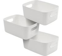 Sa Products Set Of 3 Storage Box - White Storage Boxes With Handle - Rectangular Plastic Storage Baskets