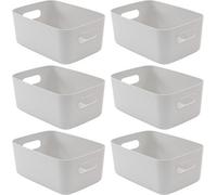 Sa Products Set Of 6 Storage Box - Grey Storage Boxes With Handle - Rectangular Plastic Storage Baskets