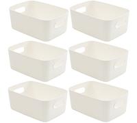 SA Products Set of 6 Storage Box - White Storage Boxes With Handle - Stackable & Minimalist Rectangular Plastic Storage Baskets - Stylish Cupboard Organiser For Kitchen, Home, Office and Bathroom
