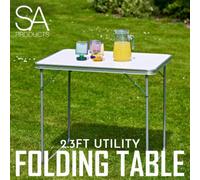 Sa Products White Utility - 2.3Ft Portable Foldable Table For Camping, Party & Picnic