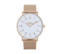 Saa'i Arabic Numeral Watch - Designer Timepiece - Unisex Eid Gift Islamic Geometric Zelige Saat Unisex Mens Womens Saai Leather Mesh- 2 Year Warranty (Rose Gold/Blanc Metal)