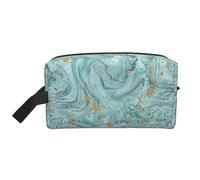 SAAKE Azurite Teal And Foil Gold Oil Marble Pattern Print Travel Cosmetic Large Capacity Zippered Storage Bag For Toiletries Daily Essentials, White, One Size