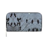 SAAKE Black Crow Birds Print Women Leather Hand Wallet 7.9 X 3.9in Trendy Wallet Capacity Casual Travel Use, Black, One Size