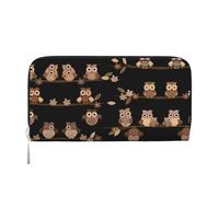SAAKE Cute Brown Cartoon Owls Print Women Leather Hand Wallet 7.9 X 3.9in Trendy Wallet Capacity Casual Travel Use, Black, One Size