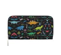 SAAKE Dinosaur Palm Leaf Print Women Leather Hand Wallet 7.9 X 3.9in Trendy Wallet Capacity Casual Travel Use, Black, One Size