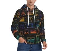 SAAKE Game Video Gaming Pattern Print Men Hooded Hoodies Casual Sweatshirt With Pockets Soft Breathable Hoodie, Black, X-Large, Black, XL
