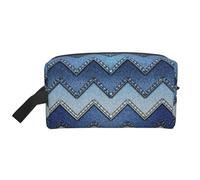 SAAKE Gradient Blue Denim Print Travel Cosmetic Large Capacity Zippered Storage Bag For Toiletries Daily Essentials, White, One Size