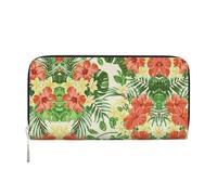 SAAKE Hojas Tropicales Y Flores Print Women Leather Hand Wallet 7.9 X 3.9in Trendy Wallet Capacity Casual Travel Use, Black, One Size