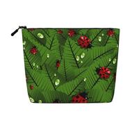 SAAKE Leaves And Ladybugs Print Single-Layer Makeup Bag Travel Cosmetic Bag With Zippered Pouches Women Essentials, Black, One Size