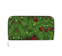 SAAKE Leaves And Ladybugs Print Women Leather Hand Wallet 7.9 X 3.9in Trendy Wallet Capacity Casual Travel Use, Black, One Size