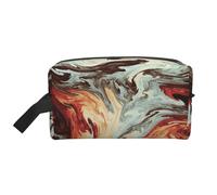 SAAKE Marble Mixed Brown Print Travel Cosmetic Large Capacity Zippered Storage Bag For Toiletries Daily Essentials, White, One Size