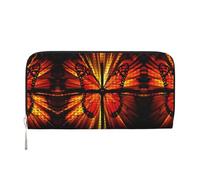 SAAKE Orange Butterfly Print Women Leather Hand Wallet 7.9 X 3.9in Trendy Wallet Capacity Casual Travel Use, Black, One Size