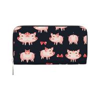 SAAKE Red Cute Piggy Print Women Leather Hand Wallet 7.9 X 3.9in Trendy Wallet Capacity Casual Travel Use, Black, One Size