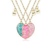 Saalort 3 Pieces Friendship Necklaces for 3 People with Glitter Heart Pendant with Magnetic Stitching for Women, Zinc, Cubic Zirconia