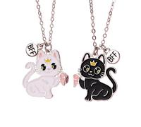 Saalort Best Friend Necklace for 2, Magnetic Sweet Cat Pendant Friendship BFF Birthday Gift for Women, Zinc, Cubic Zirconia