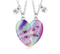Saalort Best Friend Necklace for 2, Rainbow Colors Heart Matching Magnetic Pendant Jewelry Friendship BFF for Women, Zinc, Cubic Zirconia