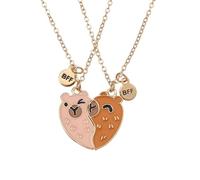Saalort Best Friend Necklace for 2, Split Heart Capybara Matching Friendship Jewelry for Women Bestie, M, Zinc, Cubic Zirconia