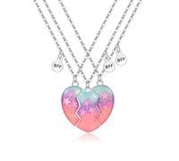 Saalort Best Friend Necklaces for 3, Magnetic Stitching Heart-shaped Friendship BFF Sequin Pendant 3PCS/Set Jewelry for Women, Zinc, Cubic Zirconia