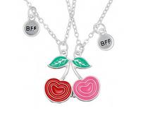 Saalort Best Friends Necklace for 2, Cherry Matching Pendant Friendship Jewelry for BFF, M, Zinc, Cubic Zirconia