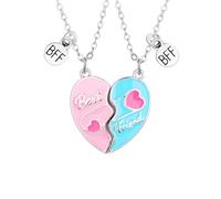 Saalort Best Friends Necklace for 2, Magnetic Heart Matching Pendant BFF Friendship Gift for Women, Zinc, Cubic Zirconia