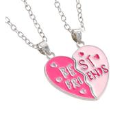 Saalort Best Friends Necklace for 2, Matching Heart Split Pendant BFF Friendship Charm Magnetic Jewelry for Women, M, Zinc, Cubic Zirconia