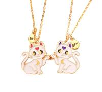 Saalort Cat Best Friend Necklace for 2, Magnetic Pendant Jewelry Friendship BFF Gifts for Women, Zinc, Cubic Zirconia