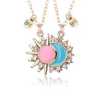 Saalort Sun And Moon Matching Necklace for 2, Magnetic Pendant Best Friends Friendship BFF Gifts for Women, Zinc, Cubic Zirconia